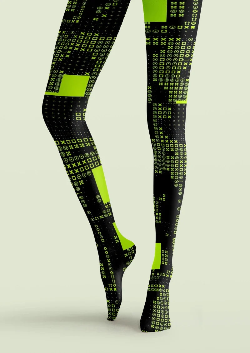 Women Cyberpunk Color Block Graphic Print Tights Pantyhose