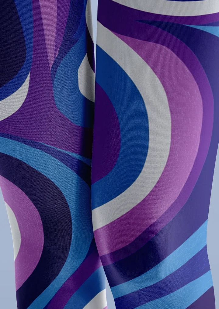 Women Blue Purple Wave Graphic Patterned Tights Pantyhose