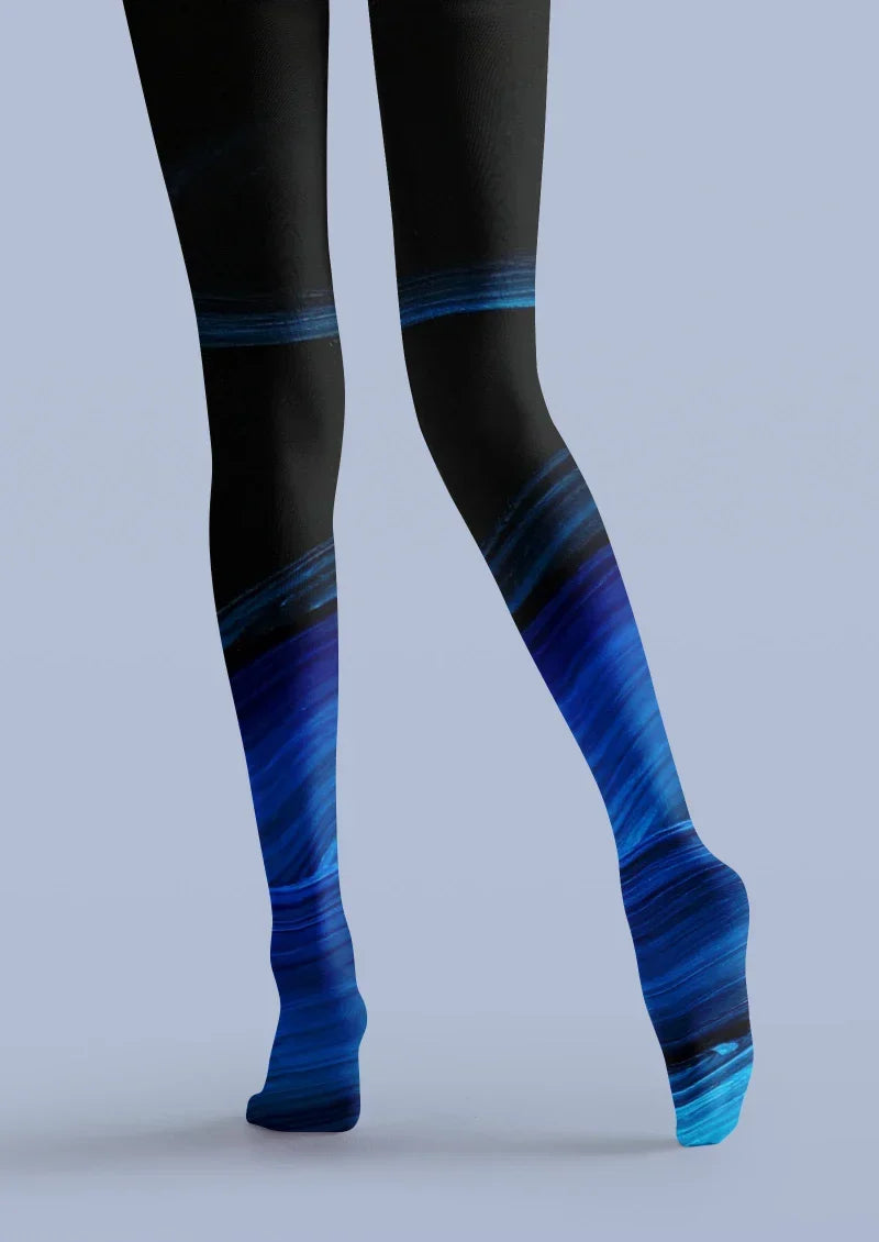 Women Blue Black Gradient Ombre Fashion Tights Pantyhose