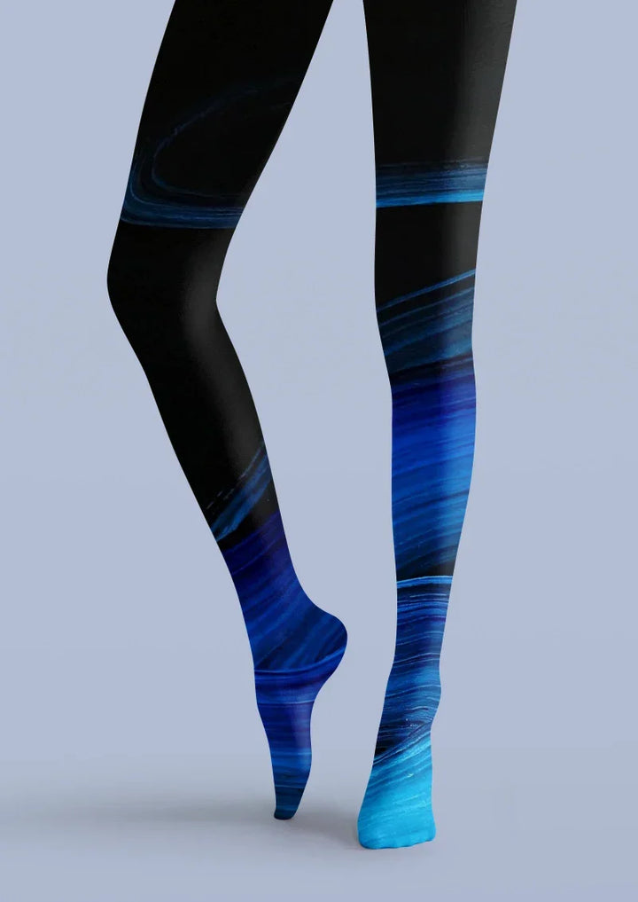 Women Blue Black Gradient Ombre Fashion Tights Pantyhose