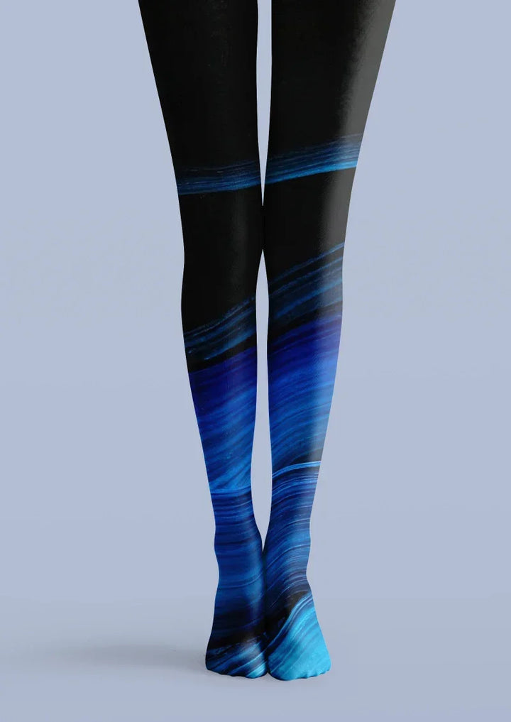 Women Blue Black Gradient Ombre Fashion Tights Pantyhose