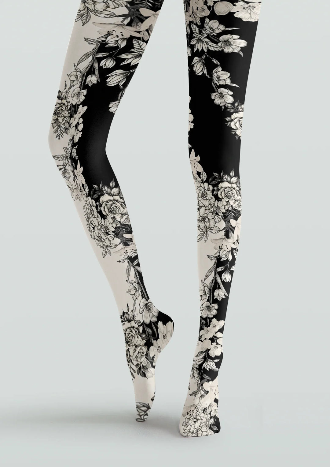 Vintage Contrast Sketch Floral Printed Tights Hosiery Pantyhose