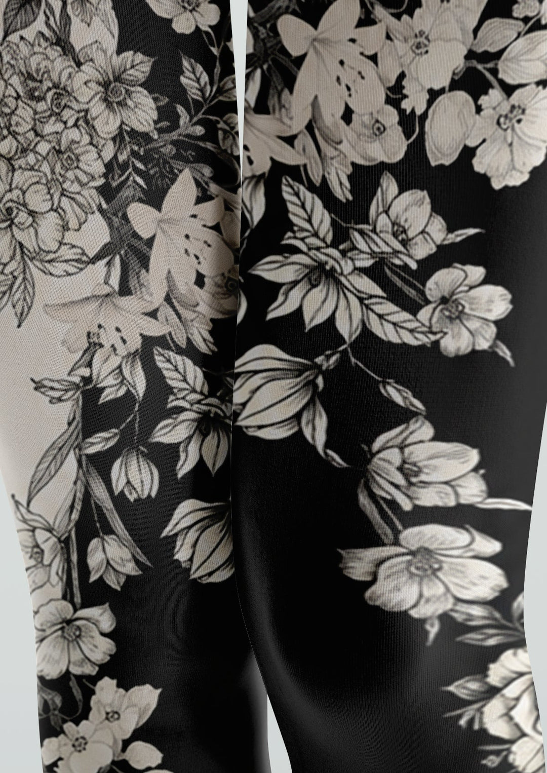 Vintage Contrast Sketch Floral Printed Tights Hosiery Pantyhose