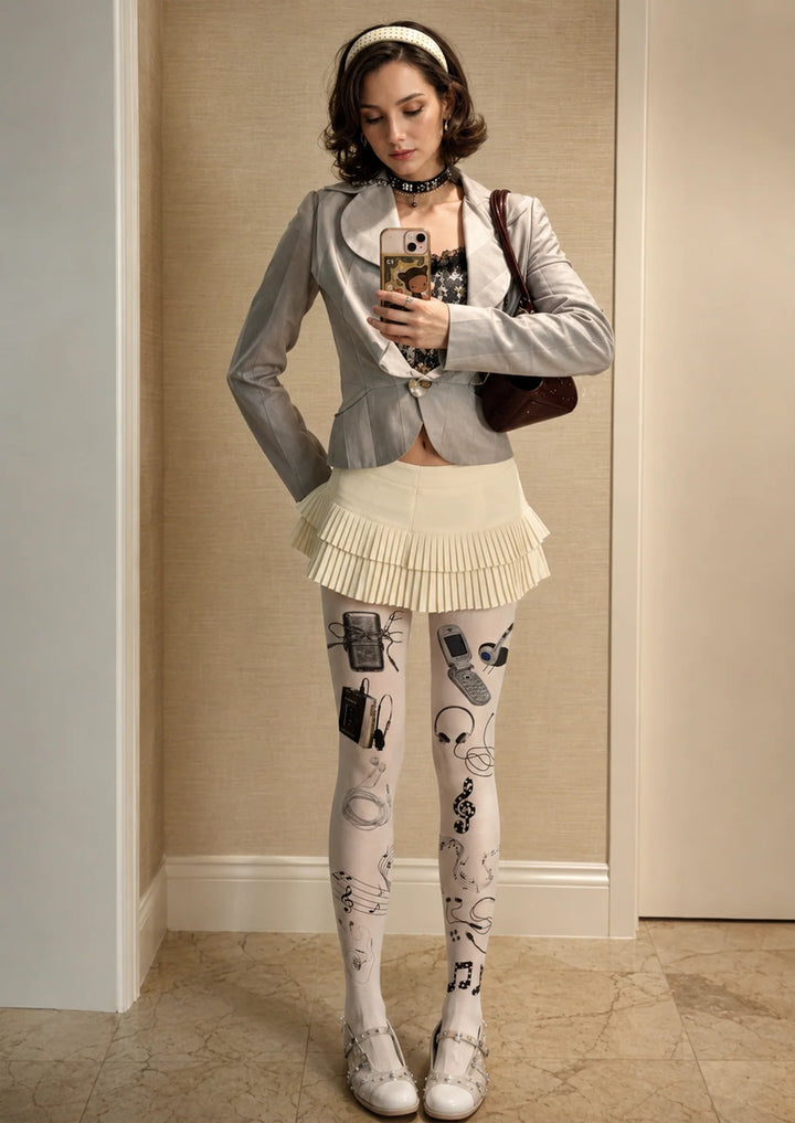 Women Retro Music Tech Printed Tights and Hosiery Pantyhose