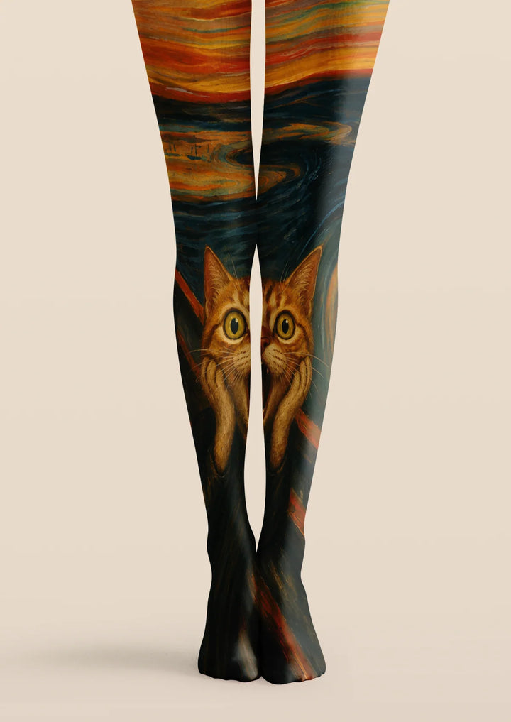 Women The Scream Cat Fine Art Print Tights Hosiery Pantyhose