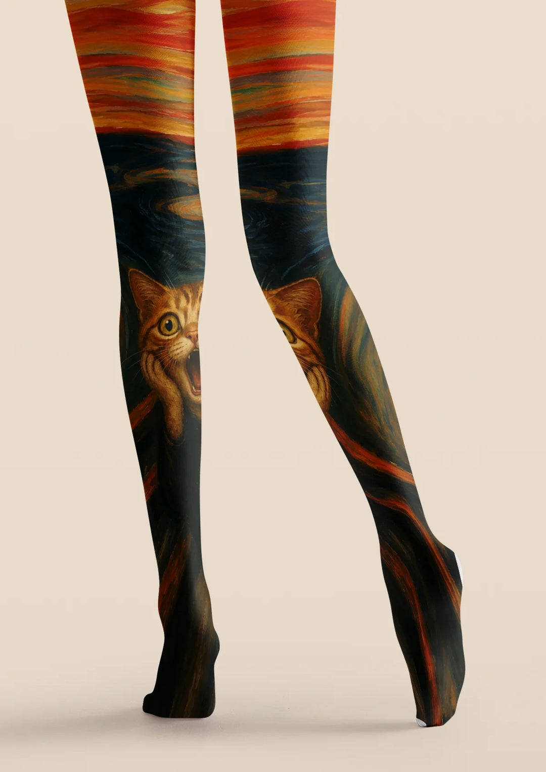 Women The Scream Cat Fine Art Print Tights Hosiery Pantyhose