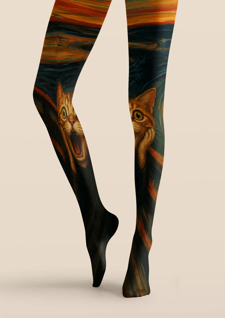 Women The Scream Cat Fine Art Print Tights Hosiery Pantyhose