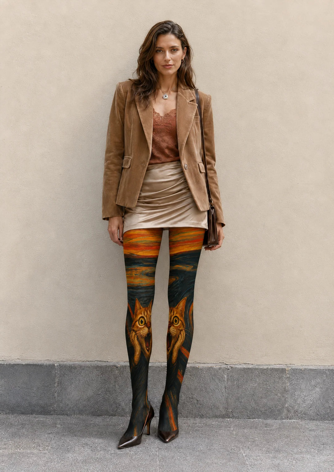 Women The Scream Cat Fine Art Print Tights Hosiery Pantyhose