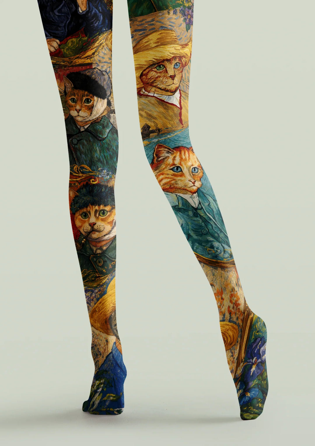 Women Van Gogh Cat Self Portrait Art Tights Hosiery Pantyhose