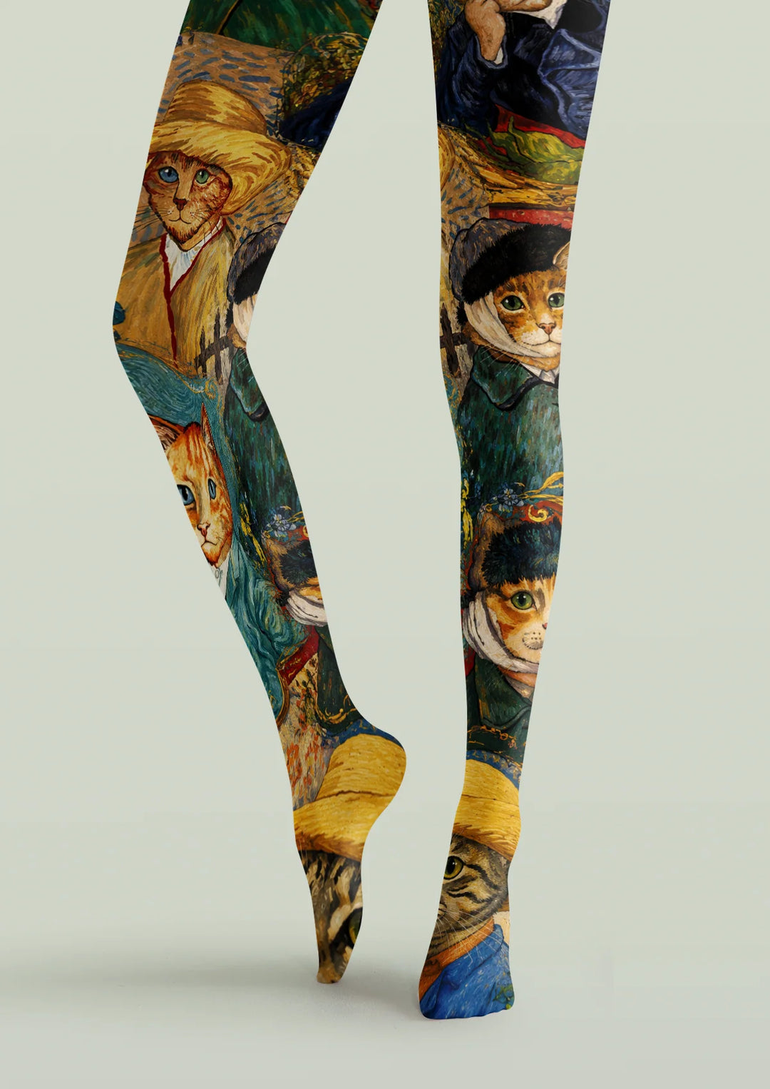 Women Van Gogh Cat Self Portrait Art Tights Hosiery Pantyhose