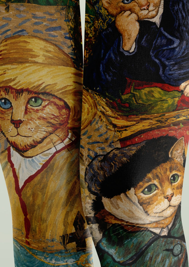 Women Van Gogh Cat Self Portrait Art Tights Hosiery Pantyhose
