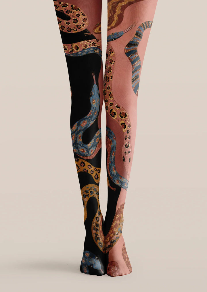 Women Asymmetry Vintage Serpent Art Printed Tights Pantyhose