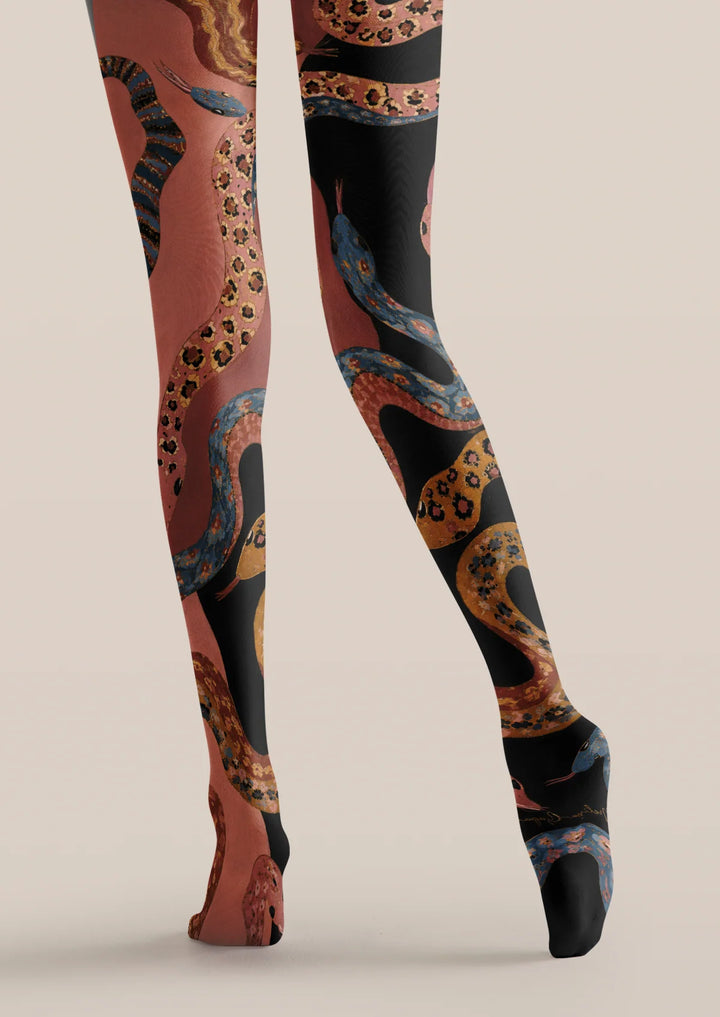Women Asymmetry Vintage Serpent Art Printed Tights Pantyhose