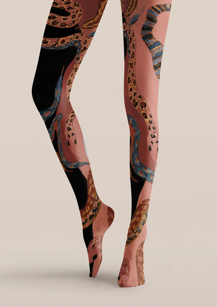 Women Asymmetry Vintage Serpent Art Printed Tights Pantyhose