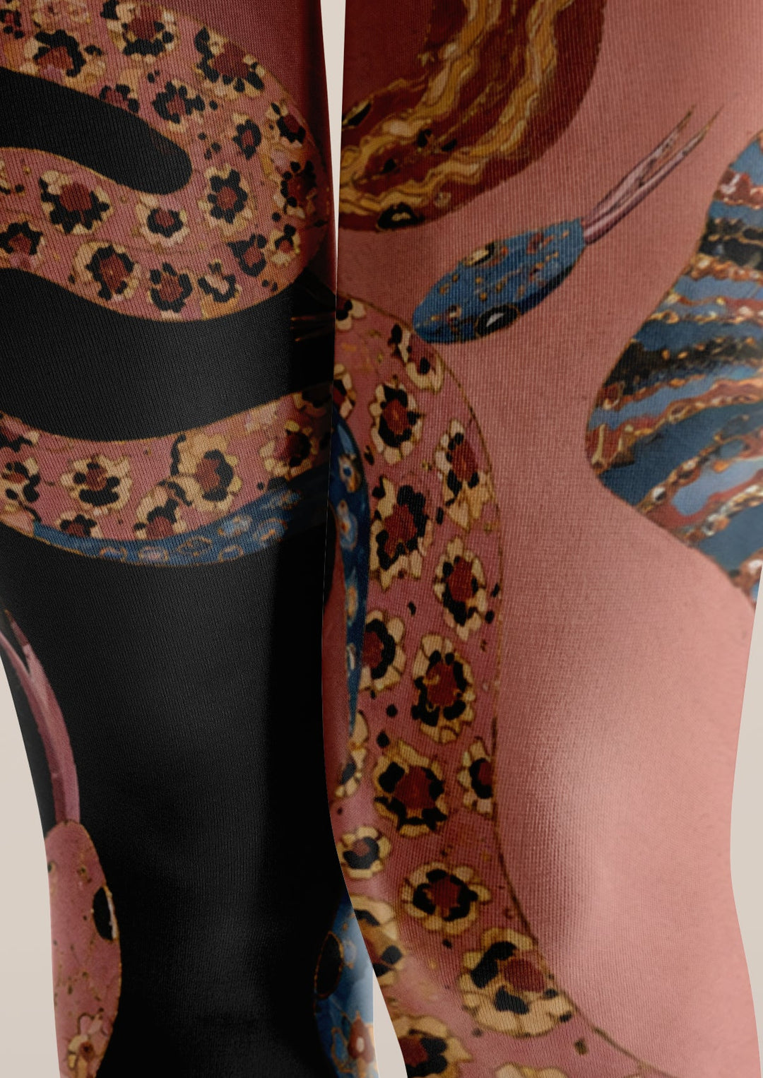 Women Asymmetry Vintage Serpent Art Printed Tights Pantyhose