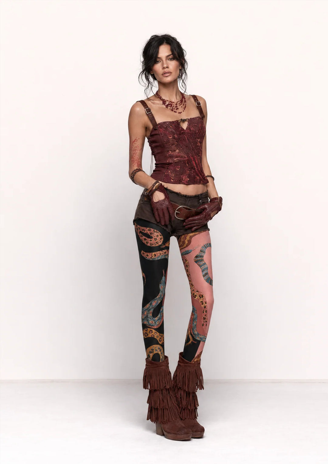 Women Asymmetry Vintage Serpent Art Printed Tights Pantyhose