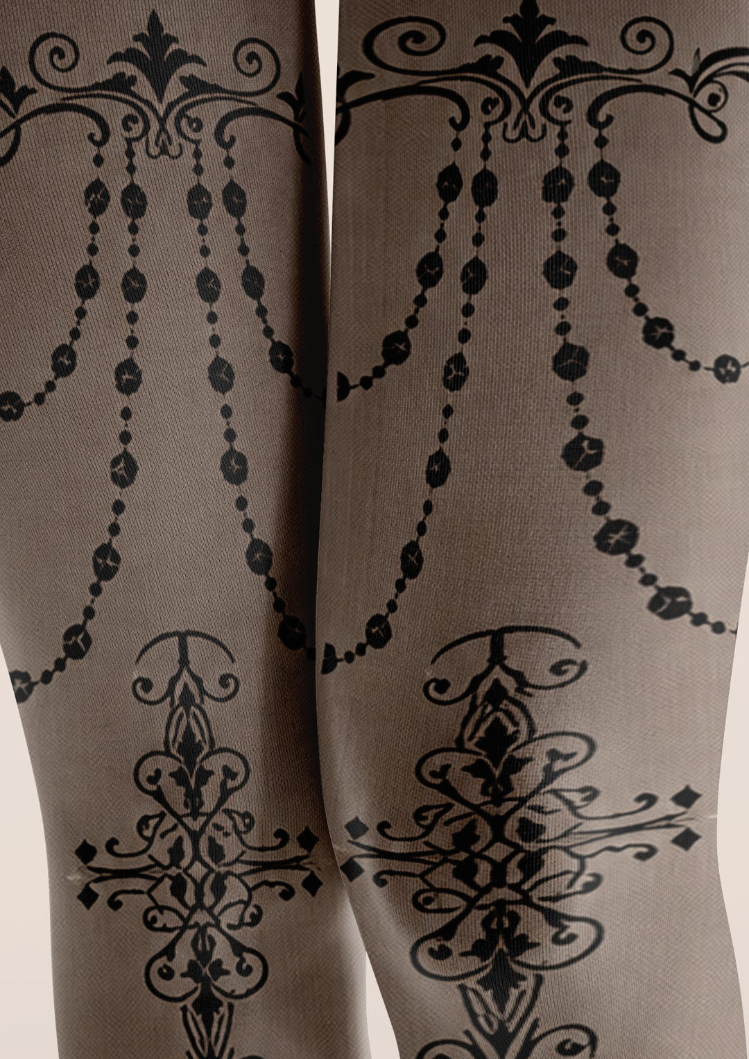 Gray Baroque Tattoo Print Tights Hosiery Pantyhose