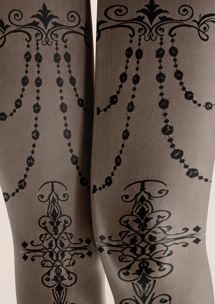 Gray Baroque Tattoo Print Tights Hosiery Pantyhose