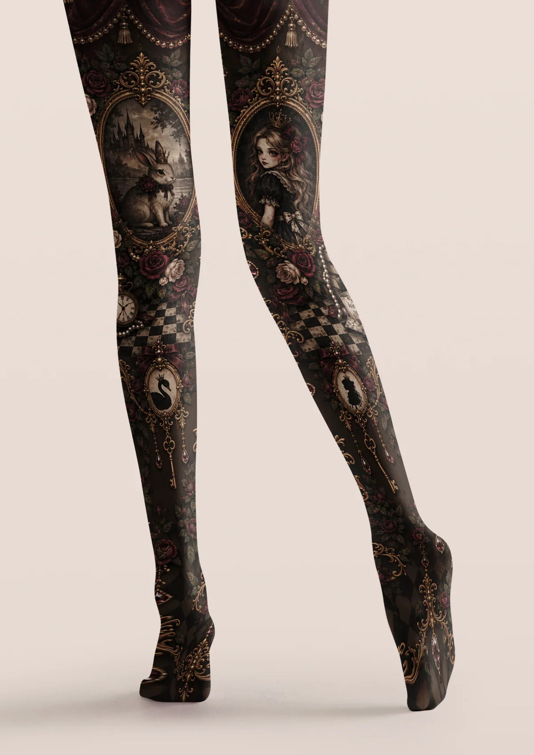 Rabbit Portrait Graphic Printed Tights Hosiery Pantyhose