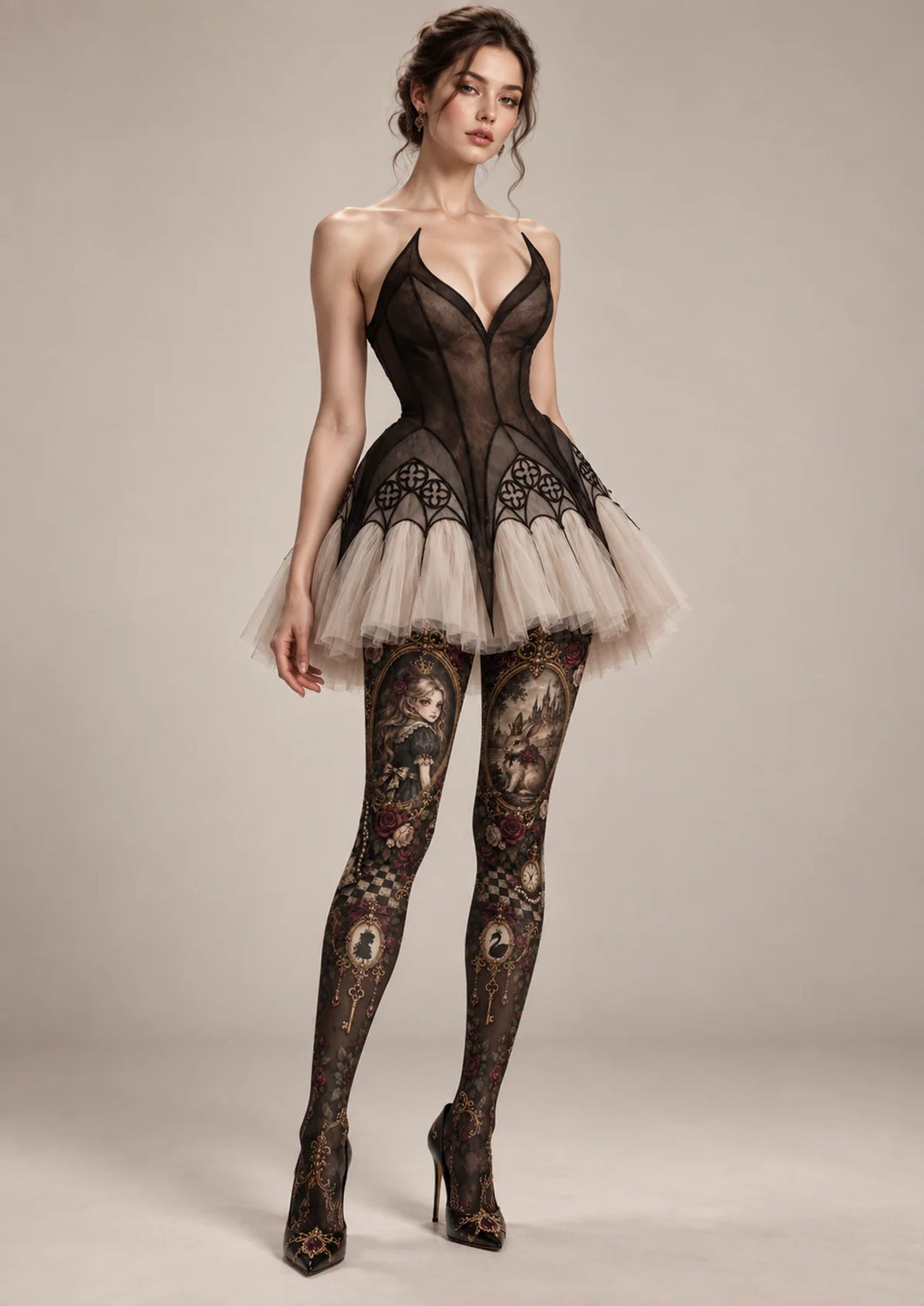 Rabbit Portrait Graphic Printed Tights Hosiery Pantyhose