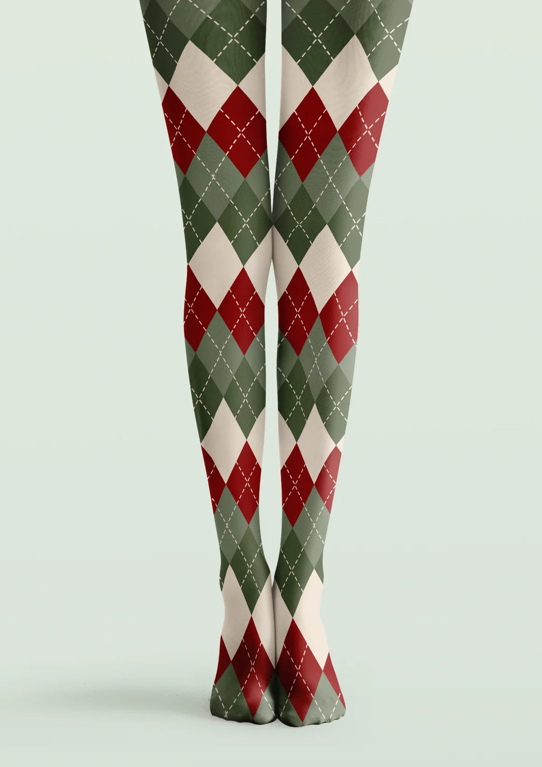 Women Vintage Argyle Pattern Print Tights Hosiery Pantyhose