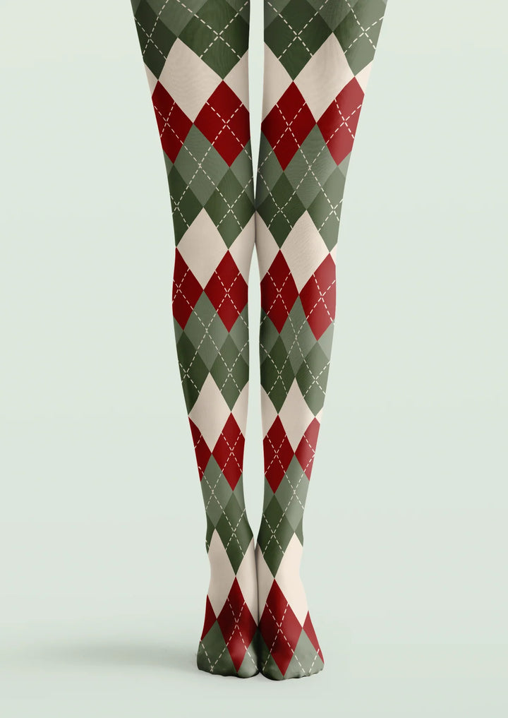 Women Vintage Argyle Pattern Print Tights Hosiery Pantyhose