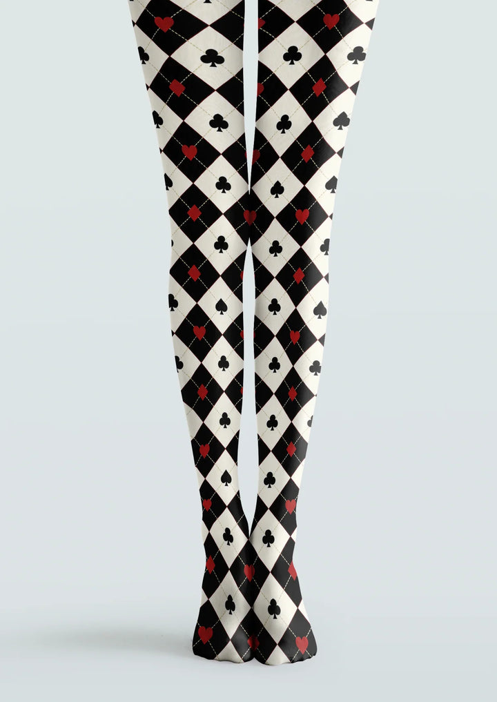 Playing Card Argyle Printed Tights Hosiery Pantyhose