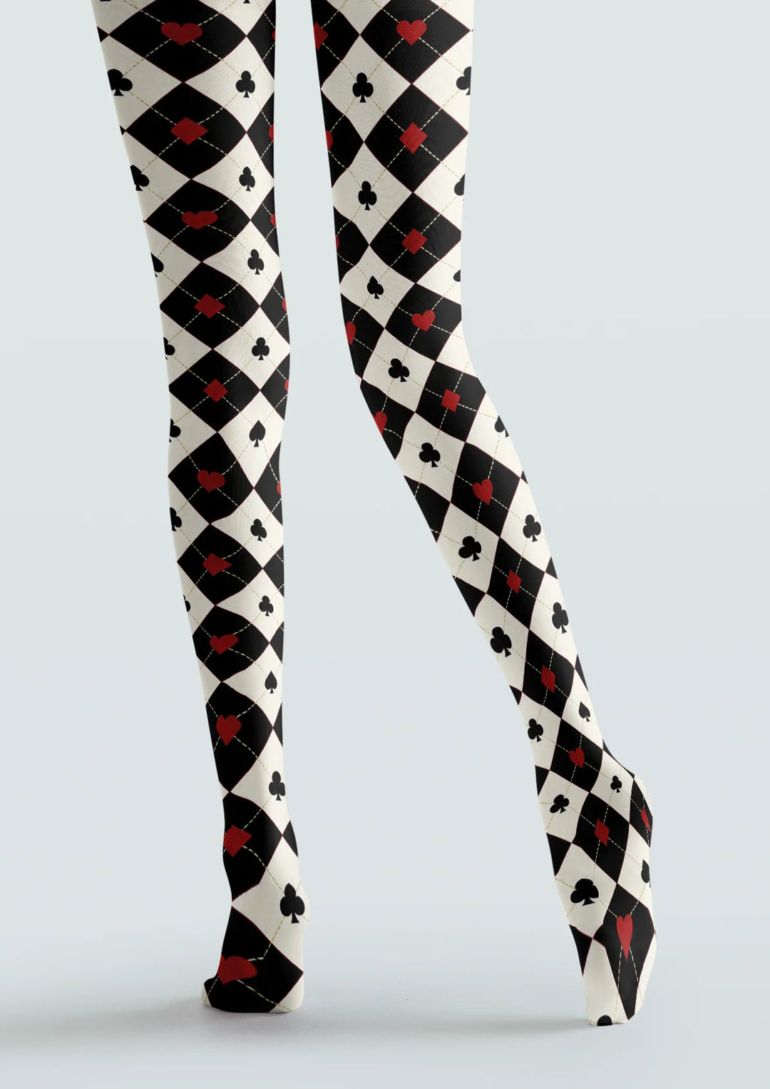 Playing Card Argyle Printed Tights Hosiery Pantyhose