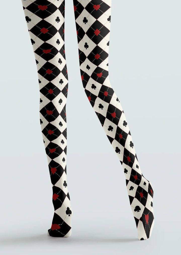 Playing Card Argyle Printed Tights Hosiery Pantyhose