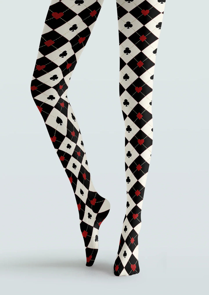 Playing Card Argyle Printed Tights Hosiery Pantyhose