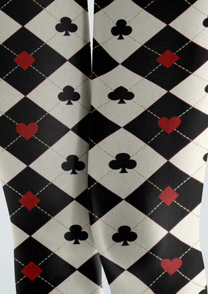Playing Card Argyle Printed Tights Hosiery Pantyhose