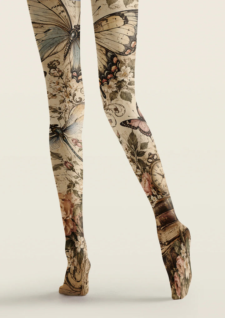 Women Vintage Butterfly Botanical Tights Hosiery Pantyhose