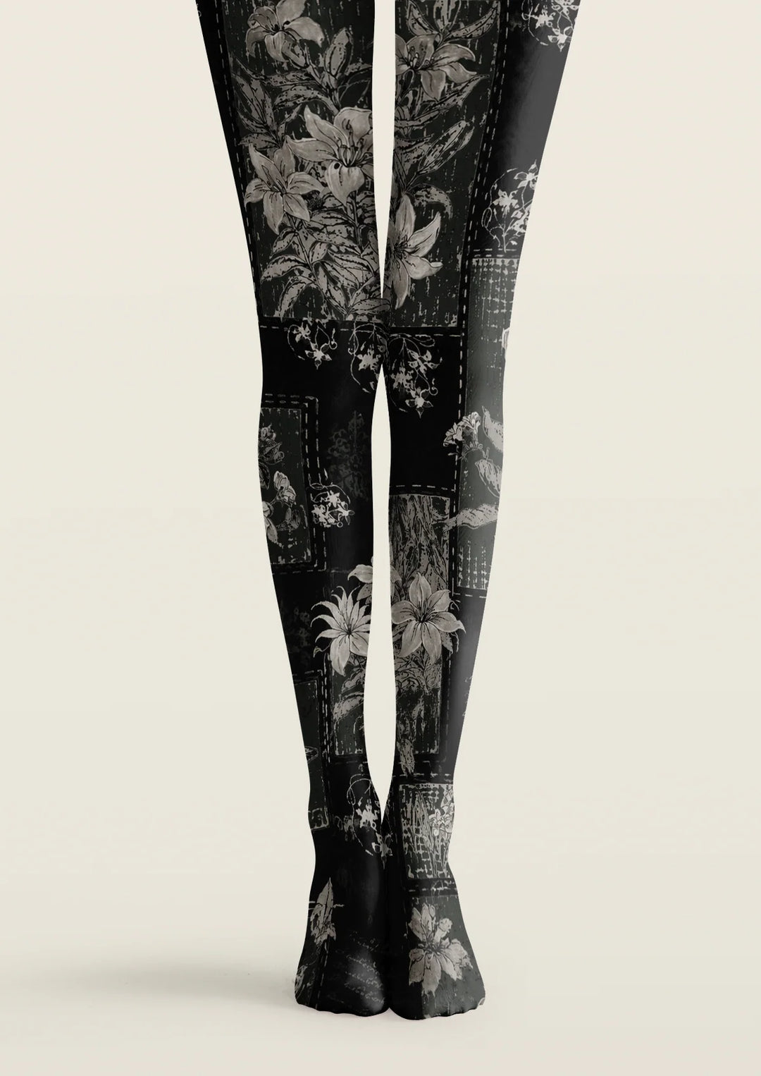 Women Midnight Botanical Floral Print Tights Hosiery Pantyhose