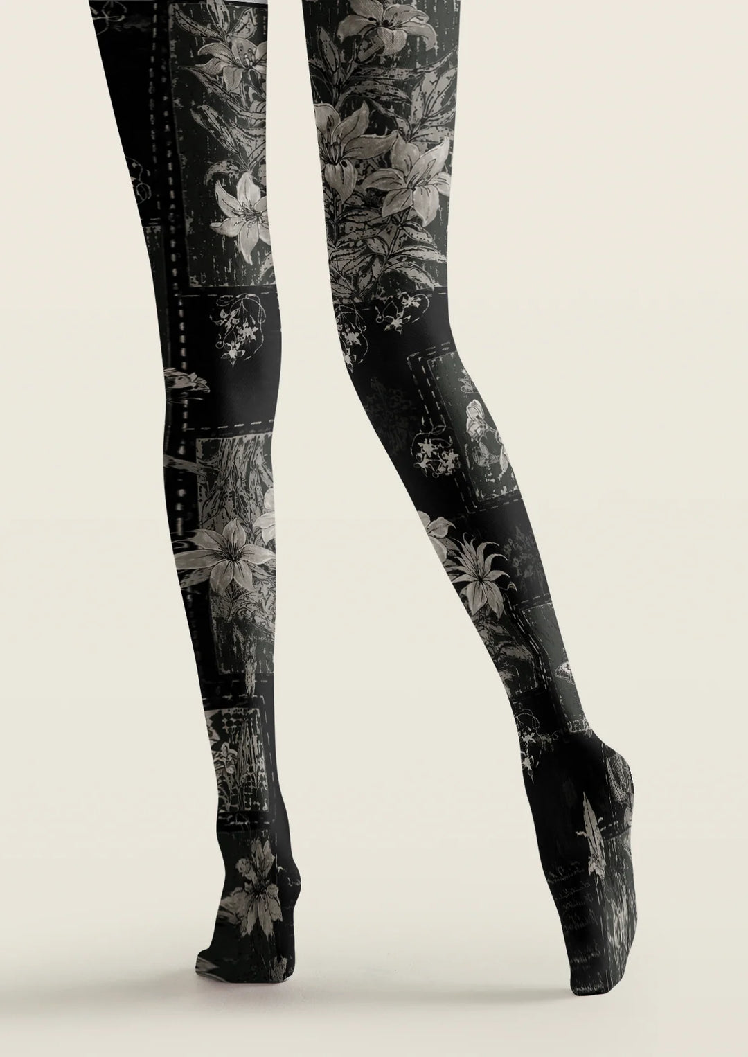 Women Midnight Botanical Floral Print Tights Hosiery Pantyhose