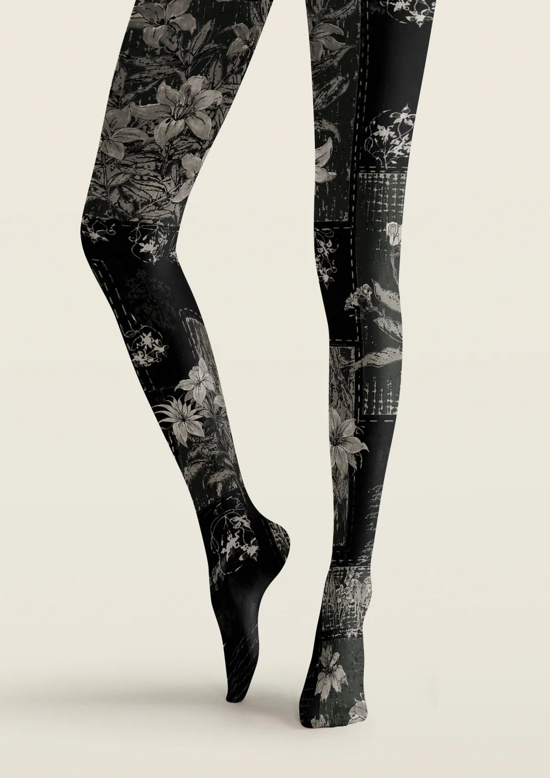 Women Midnight Botanical Floral Print Tights Hosiery Pantyhose