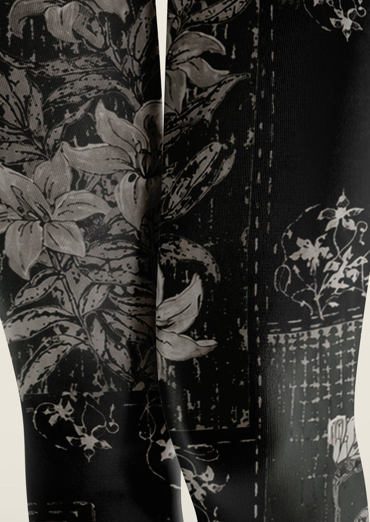Women Midnight Botanical Floral Print Tights Hosiery Pantyhose