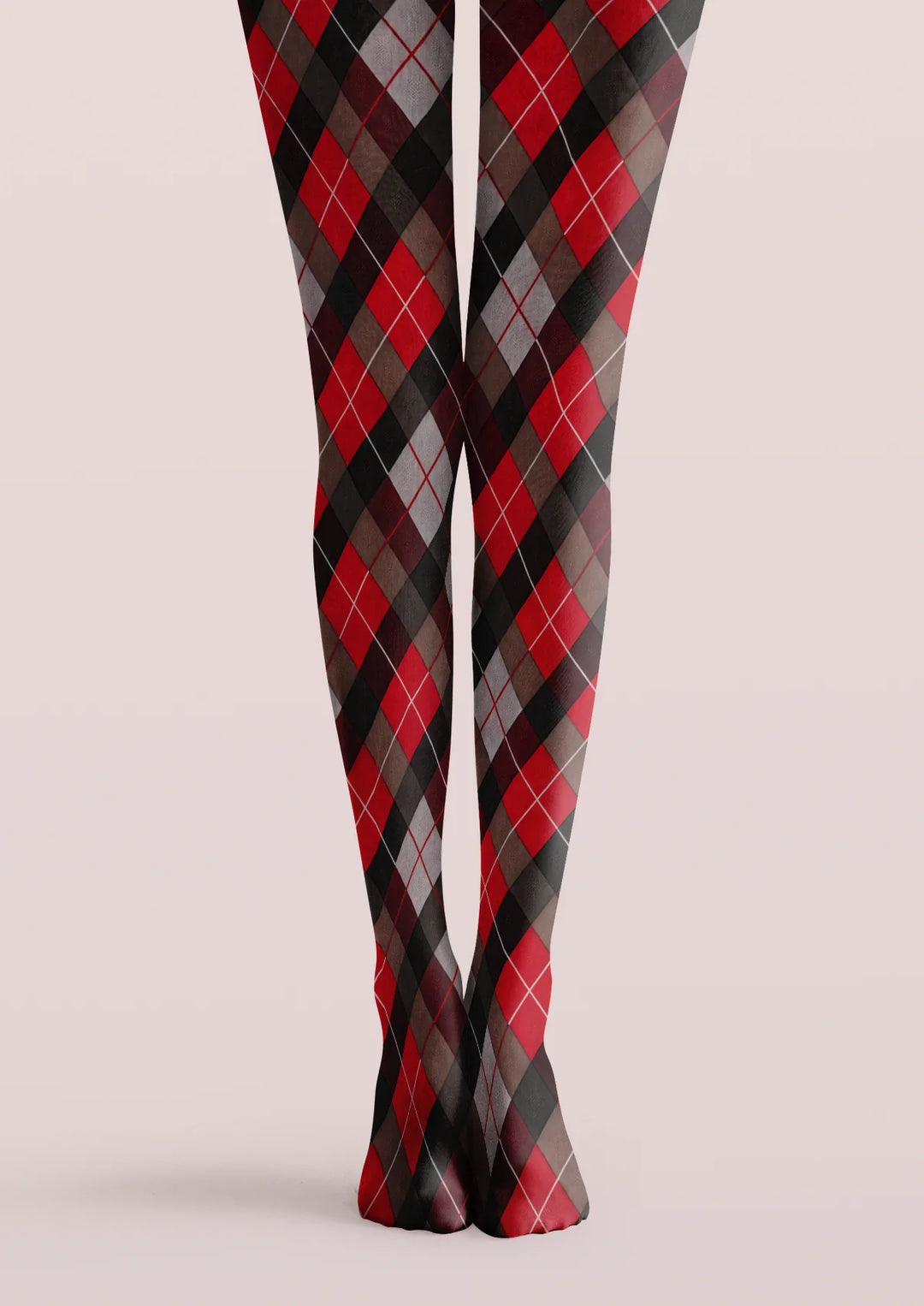 Red Argyle Plaid Printed Tights Hosiery Pantyhose