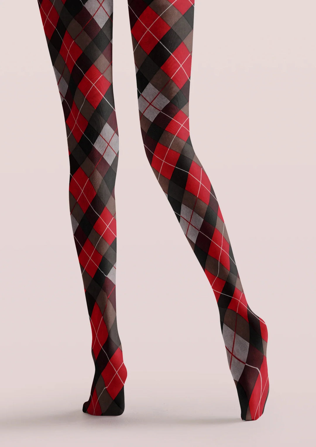 Red Argyle Plaid Printed Tights Hosiery Pantyhose