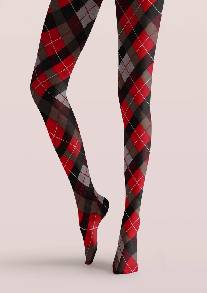 Red Argyle Plaid Printed Tights Hosiery Pantyhose