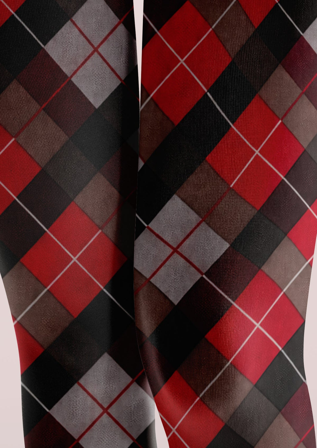 Red Argyle Plaid Printed Tights Hosiery Pantyhose