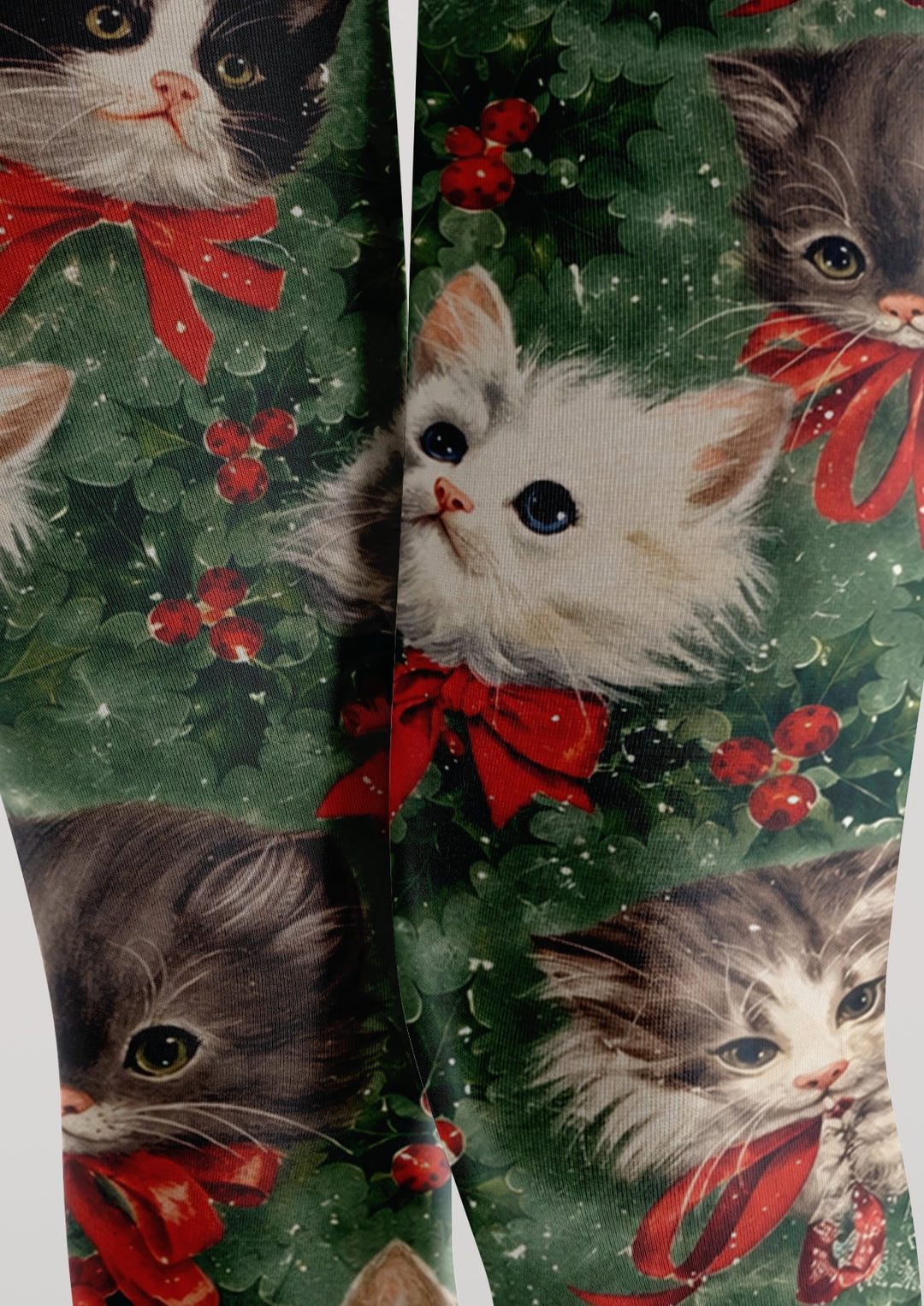 Christmas Kitten Holly Festive Printed Tights Hosiery Pantyhose