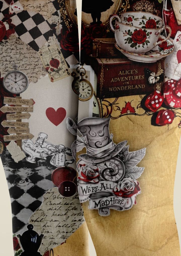 Whimsical Alice Wonderland Collage Tights Hosiery Pantyhose
