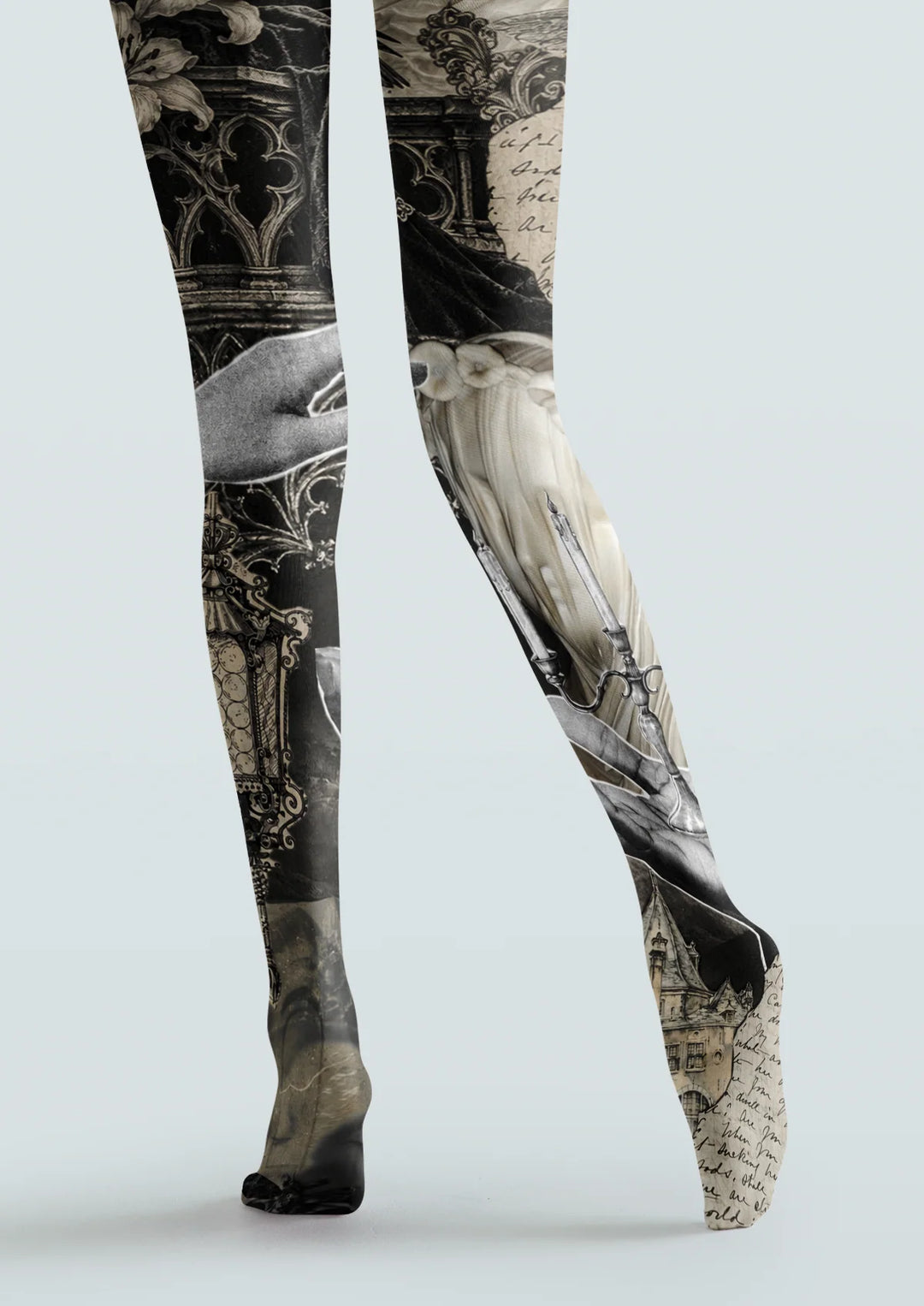 Black Gothic Collage Tights Hosiery Pantyhose