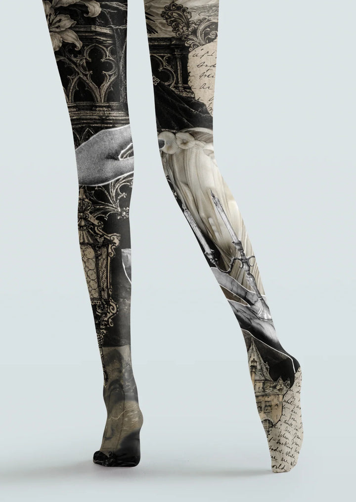 Black Gothic Collage Tights Hosiery Pantyhose