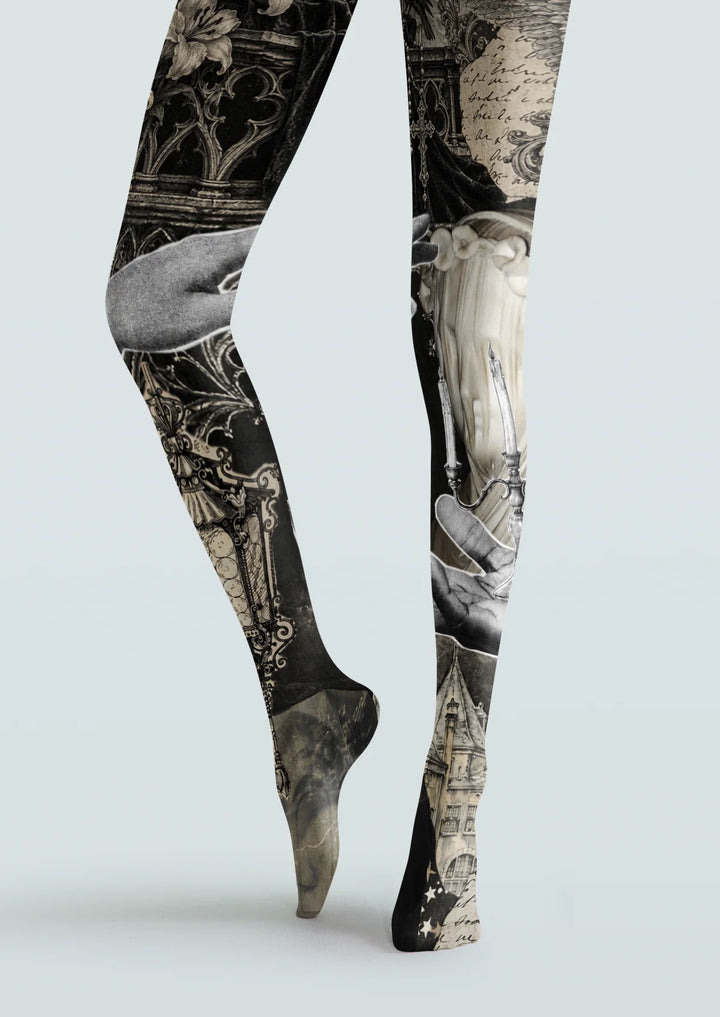Black Gothic Collage Tights Hosiery Pantyhose