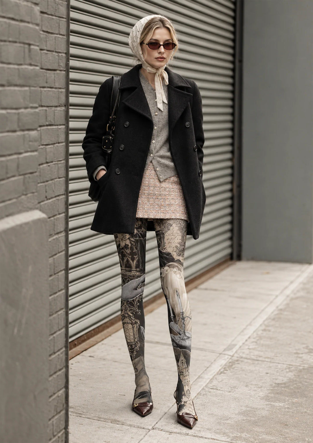Black Gothic Collage Tights Hosiery Pantyhose
