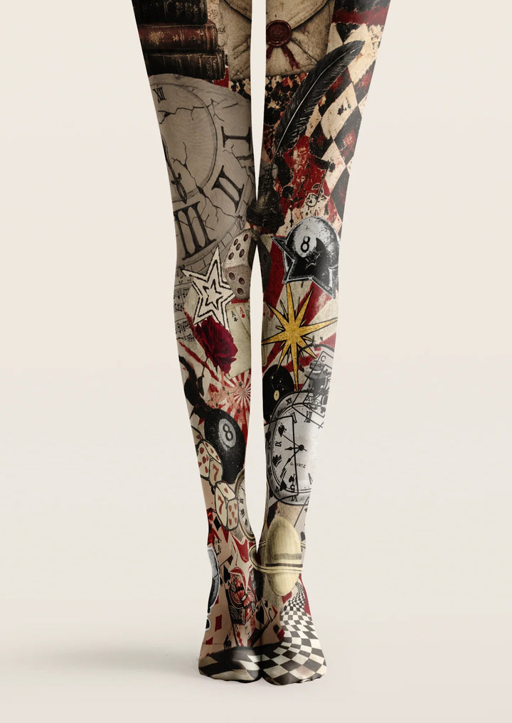 Women Vintage Collage Pattern Print Tights Hosiery Pantyhose