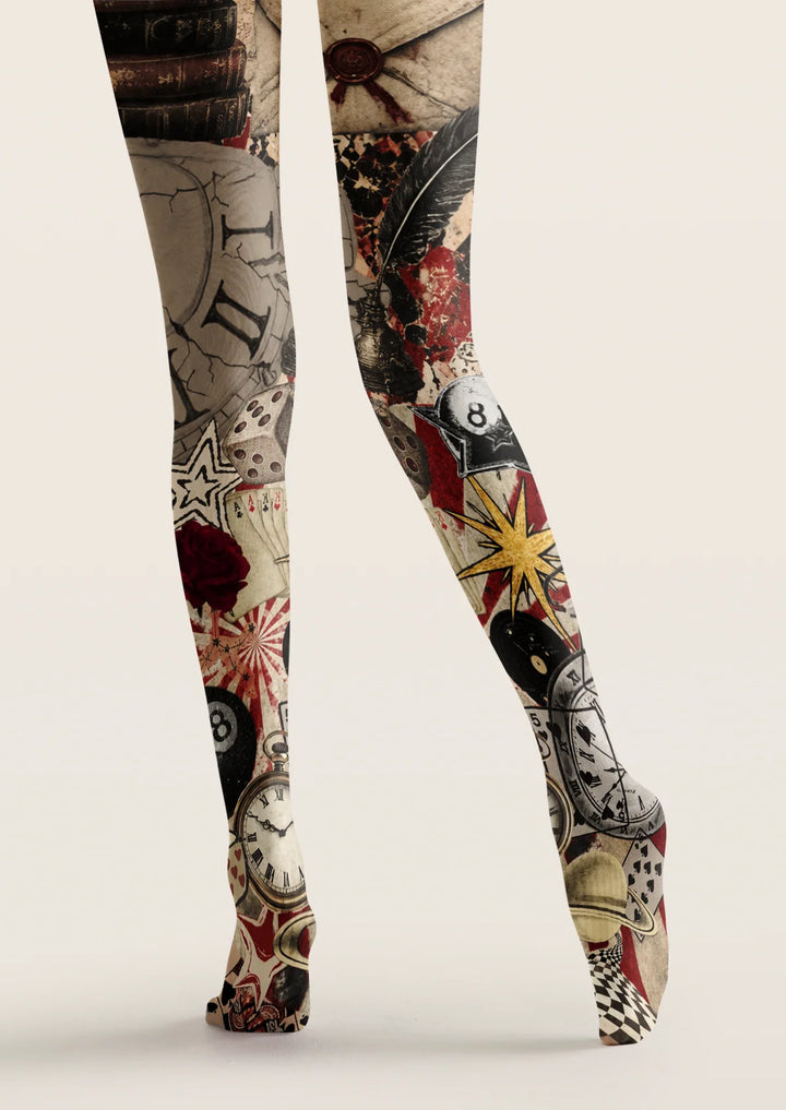 Women Vintage Collage Pattern Print Tights Hosiery Pantyhose