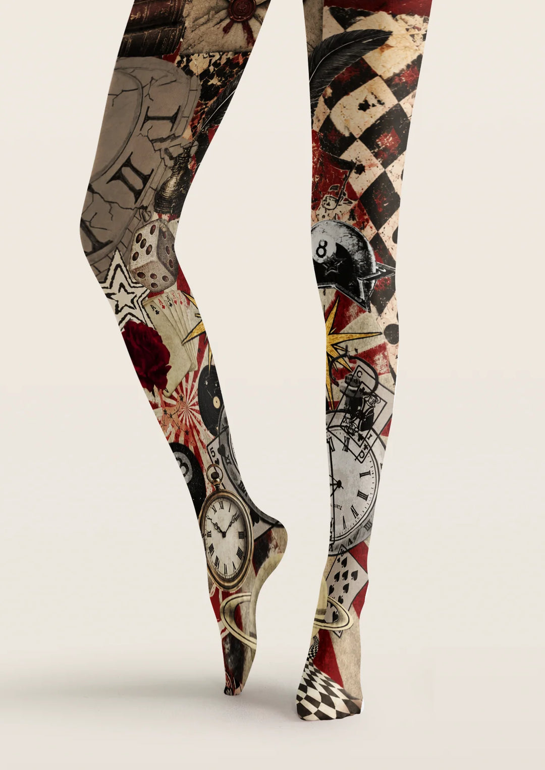 Women Vintage Collage Pattern Print Tights Hosiery Pantyhose