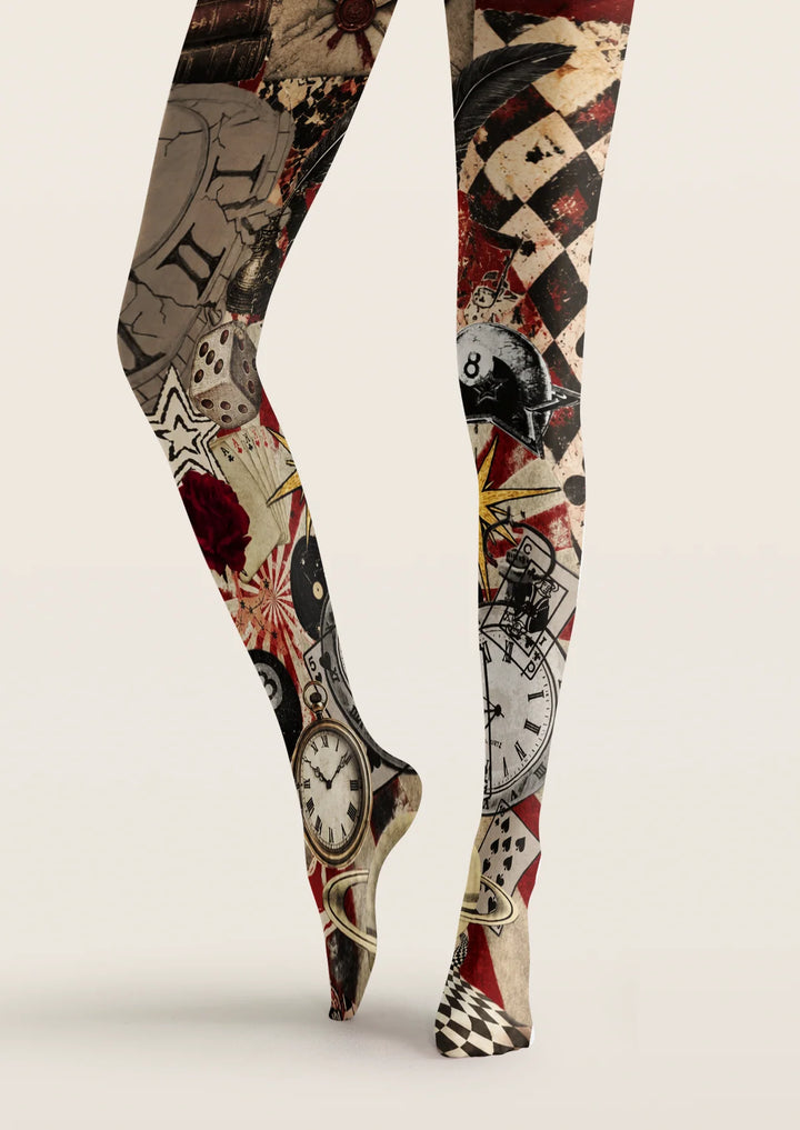 Women Vintage Collage Pattern Print Tights Hosiery Pantyhose